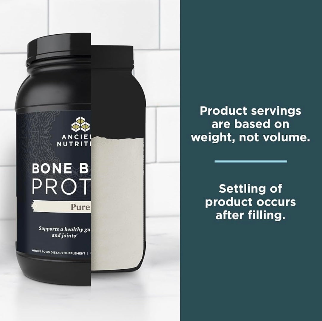 Ancient Nutrition Bone Broth Protein Powder, Pure Flavor, 40 Servings Size, 31.4 Ounce