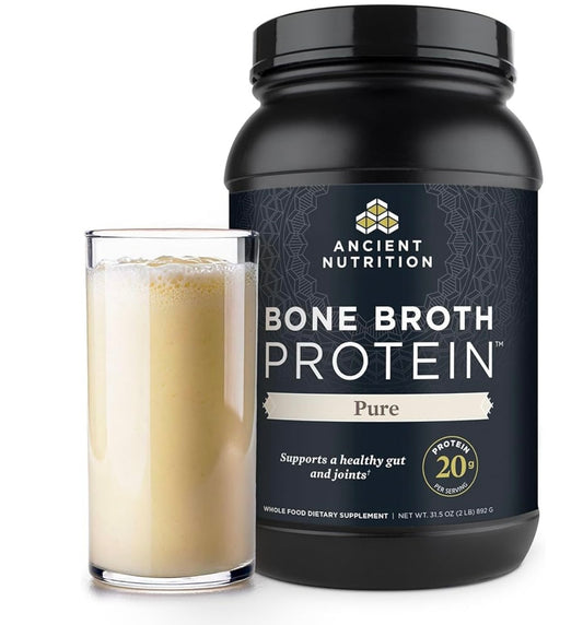 Ancient Nutrition Bone Broth Protein Powder, Pure Flavor, 40 Servings Size, 31.4 Ounce